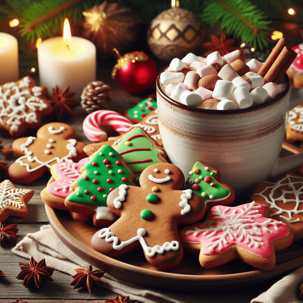 Christmas cookies and hot chocolate